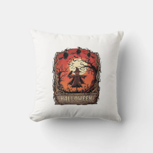 Coussin Citrouille d'Halloween Épouvantail Sorcières Plein