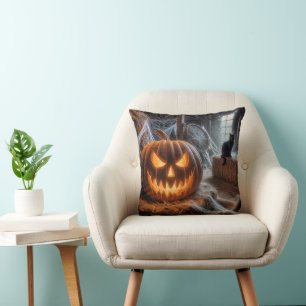 Coussin Citrouille d'Halloween et chat noir
