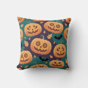 Coussin "Citrouille d'Halloween et Motif de chauve-souris 