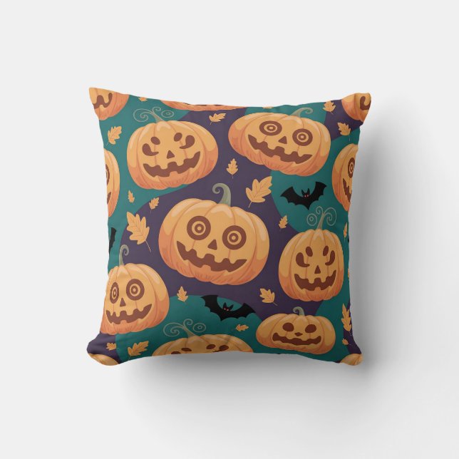 Coussin "Citrouille d'Halloween et Motif de chauve-souris  (Recto)