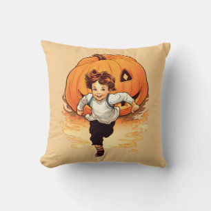 Coussin Citrouille d'Halloween, Happy Young Boy