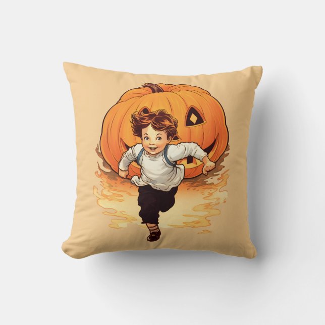 Coussin Citrouille d'Halloween, Happy Young Boy (Recto)