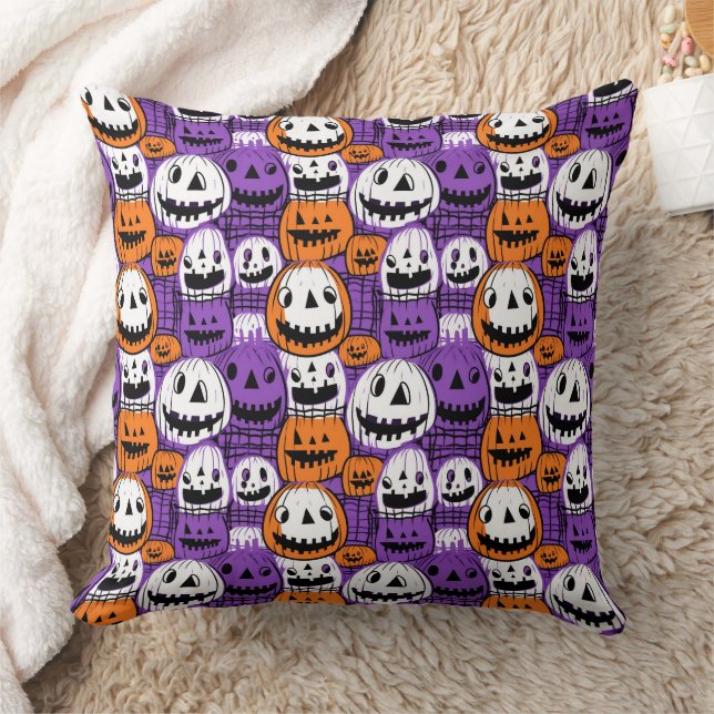 Coussin Citrouille d'Halloween - Violet, Orange, Blanc (Couverture)