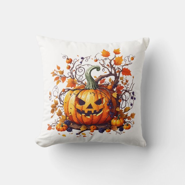 Coussin citrouille drôle d'Halloween d'automne (Recto)