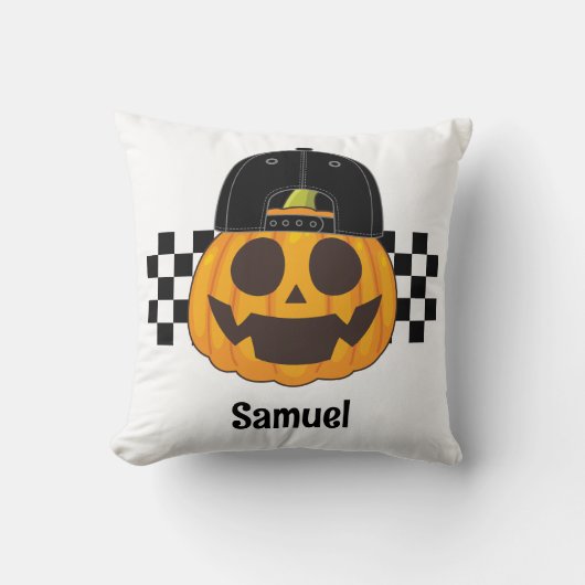 Coussin Citrouille éffrayant Dude Retro Boys Nom Automne H (Recto)