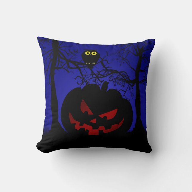 Coussin Citrouille effrayant Halloween décoratif (Recto)