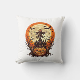 Coussin Citrouille effrayante Épouvantail Maison hantée Pl
