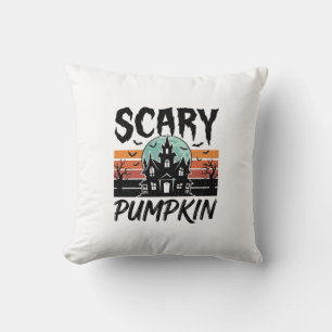 Coussin Citrouille effrayante Maison hantée vintage Hallow