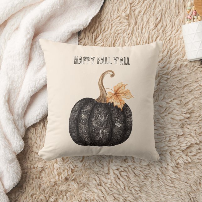 Coussin Citrouille en faux dentelle noire (Couverture)