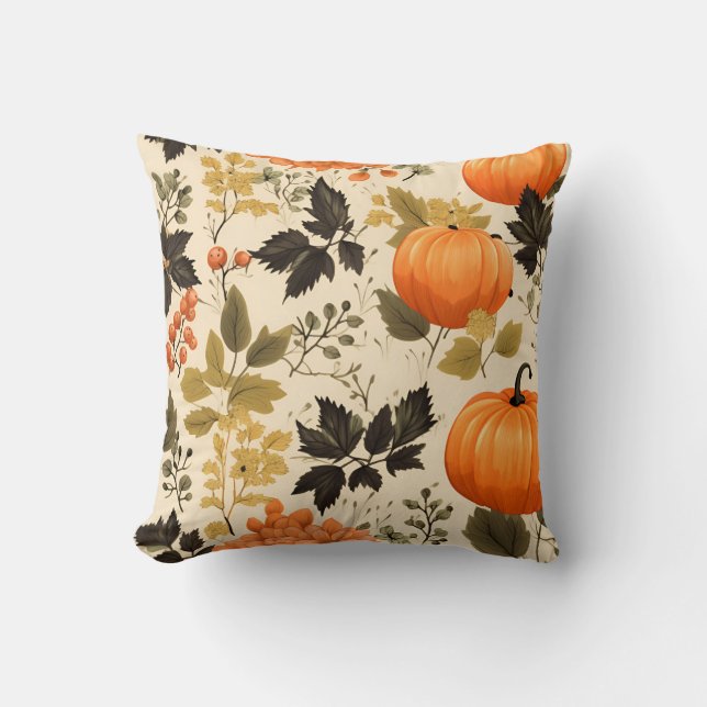 Coussin Citrouille et fleurs d'automne (Recto)