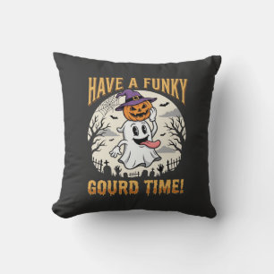Coussin Citrouille fantôme de la période funky Halloween