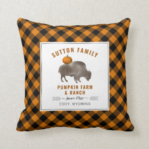 Coussin Citrouille Farm Ranch Bison Buffalo Plaid