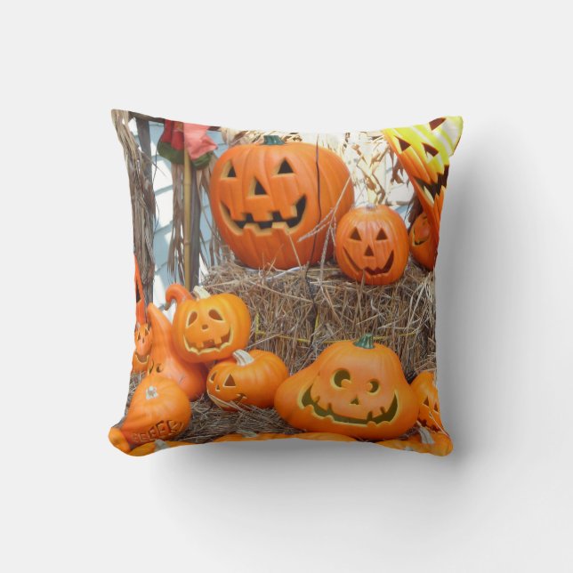 Coussin Citrouille halloween Jack-o'-lantern orange citrou (Recto)