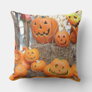 Coussin Citrouille halloween Jack-o'-lantern orange citrou