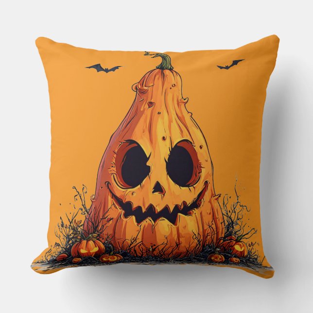 Coussin Citrouille hilare avec une expression sinistre (Recto)
