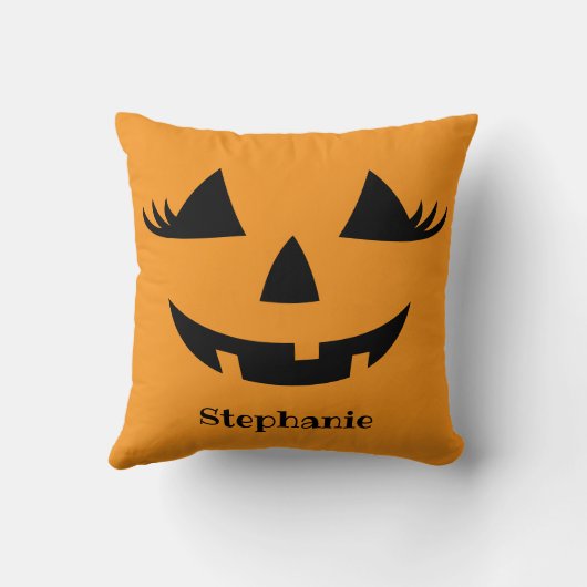 Coussin Citrouille Jack-o'-lantern Lashes Avec Prénom (Verso)