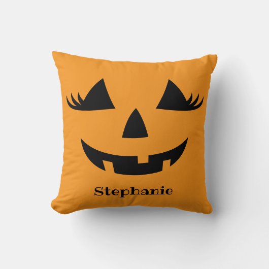 Coussin Citrouille Jack-o'-lantern Lashes Avec Prénom (Recto)