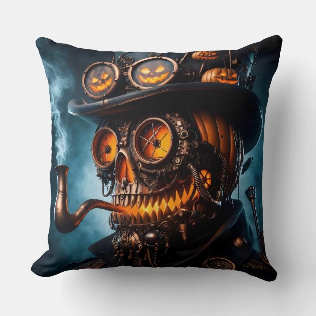 Coussin Citrouille Jack-O-Lantern Steampunk Gothique Hallo (Recto)