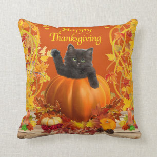 Coussin Citrouille Kitty de thanksgiving