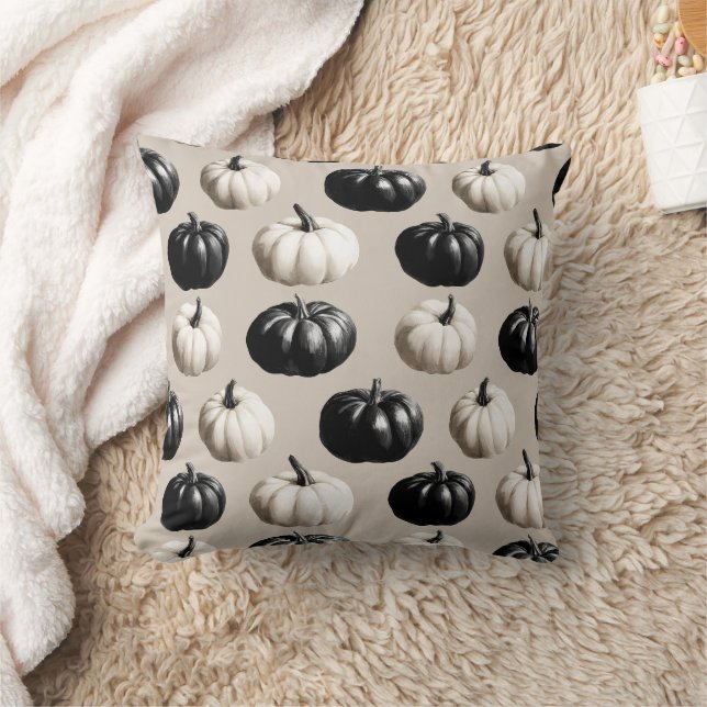 Coussin Citrouille noir et blanc Design automne (Couverture)