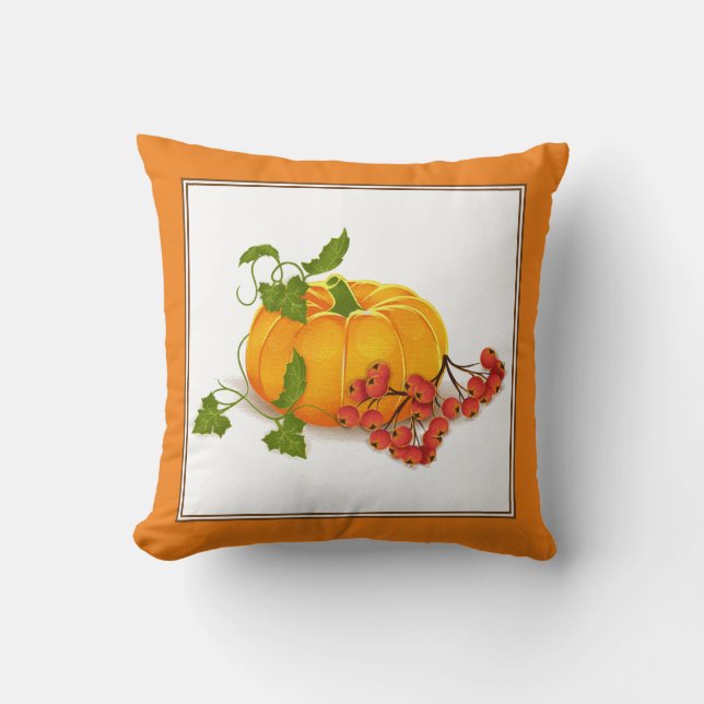 Coussin Citrouille orange, baies, feuilles tombent Thanksg (Recto)
