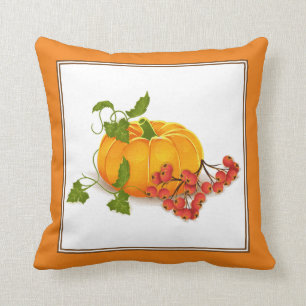 Coussin Citrouille orange, baies, feuilles tombent Thanksg