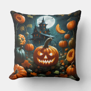 Coussin Citrouille orange maléfique