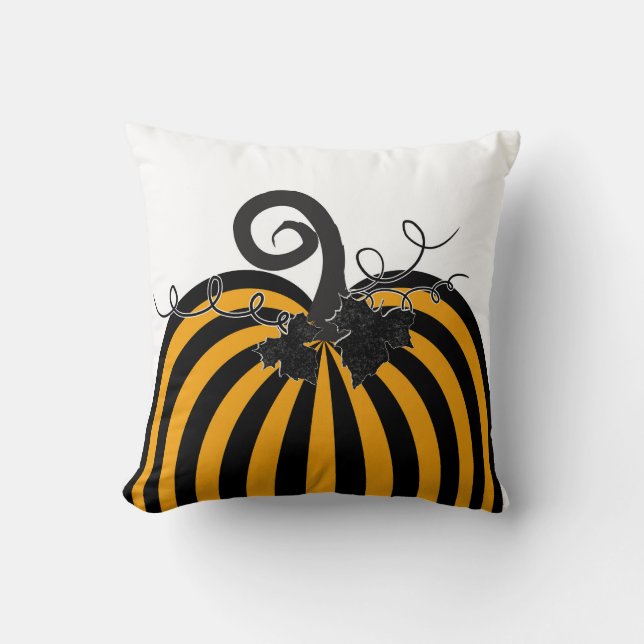 Coussin Citrouille rayée noir et orange Chic Automne (Recto)