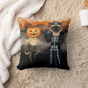 Coussin Citrouille Siamese Chat pour Halloween Amoureux de