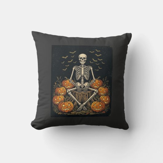 Coussin Citrouille squelette Halloween Design Rétro Vintag (Recto)
