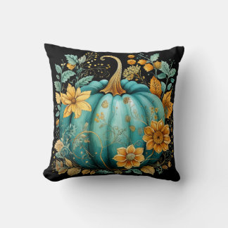 Coussin Citrouille turquoise Automne Boho Fall Black