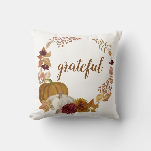Coussin Citrouilles Aquarelle Grateful Boho Action de grâc (Recto)