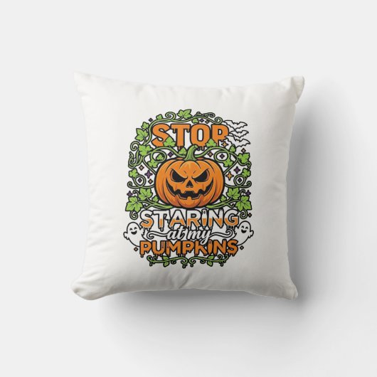Coussin Citrouilles Arrêtez de Regarder Halloween Fantômes (Recto)