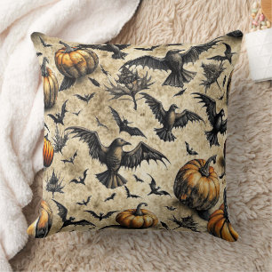 Coussin Citrouilles Chauves-souris Corbeaux Automne Hallow