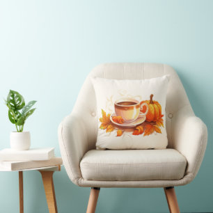 Coussin Citrouilles d'aquarelle et café