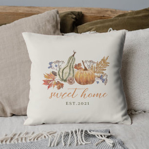 Coussin Citrouilles d'automne à l'aquarelle Sweet Home