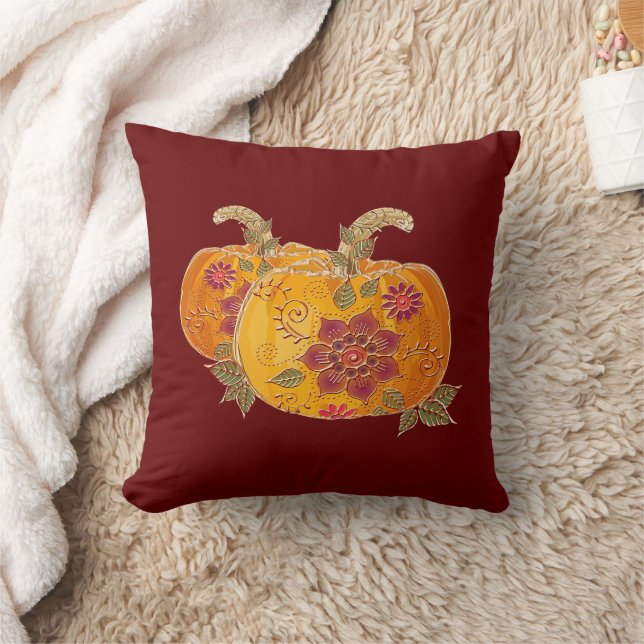 Coussin Citrouilles D'Automne Avec Fleurs (Couverture)