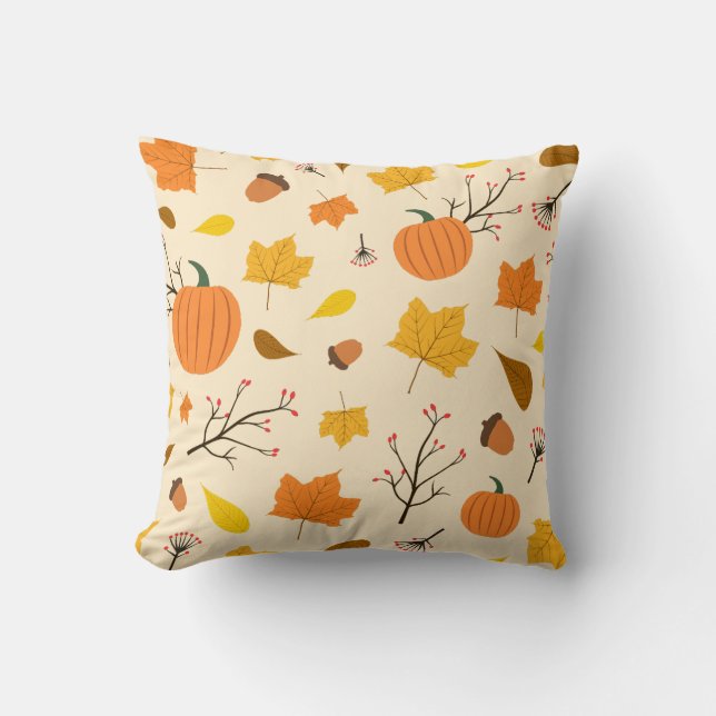 Coussin Citrouilles d'automne et Motif Feuille en chute (Recto)