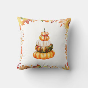 Coussin Citrouilles de ferme d'automne avec feuilles aquar
