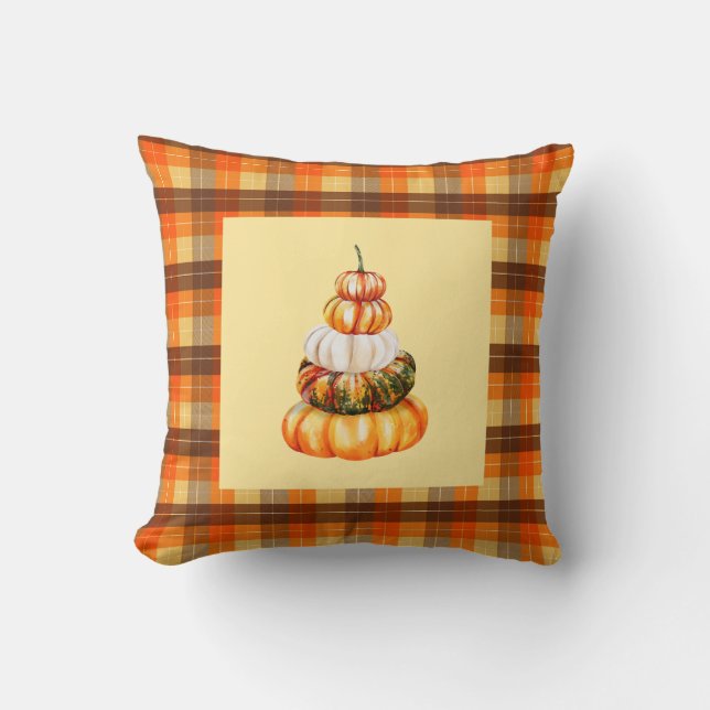 Coussin Citrouilles de la ferme d'automne et Plaid Brown o (Recto)