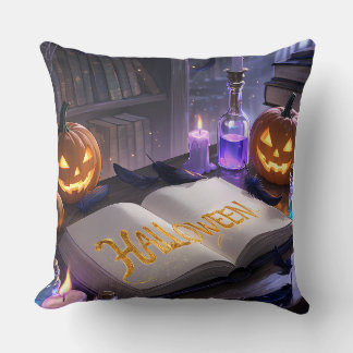 Coussin Citrouilles de livre de sorts d'Halloween effrayan