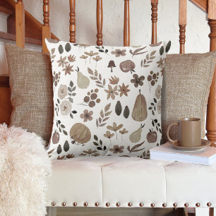 Coussin Citrouilles de récolte d'automne en boue et feuill