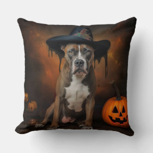 Coussin Citrouilles d'Halloween effrayantes American Staff