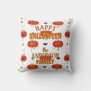 Coussin Citrouilles d'halloween mignonnes, araignée et mot