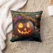 Coussin Citrouilles d'Halloween sculptés décorés de fleurs (Couverture)