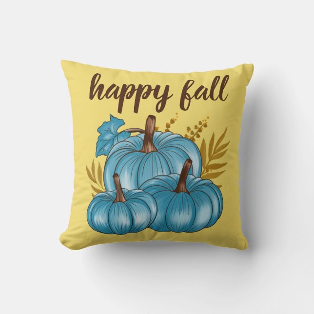 Coussin Citrouilles dorées de l'automne bleu  (Recto)