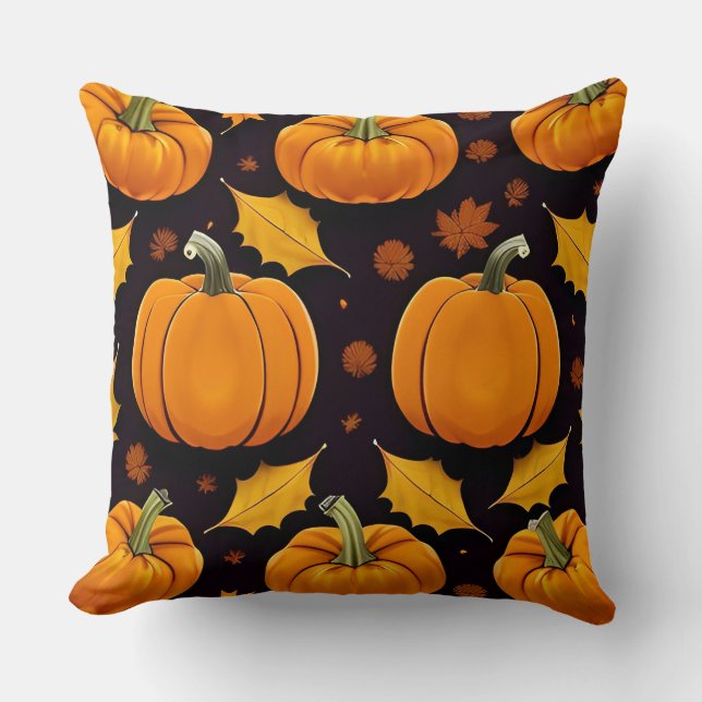 Coussin Citrouilles et feuilles d'automne (Recto)