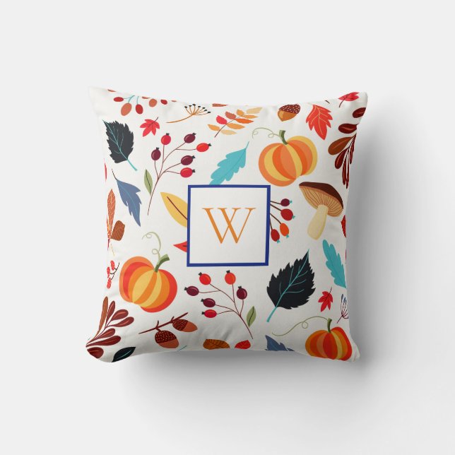 Coussin Citrouilles Initiales sur le Thème de l'Automne (Recto)