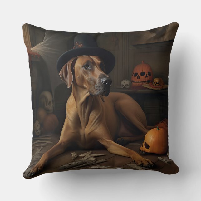 Coussin Citrouilles Rhodesian Ridgeback Halloween Épouvant (Verso)