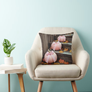 Coussin Citrouilles roses d'automne et feuilles d'automne